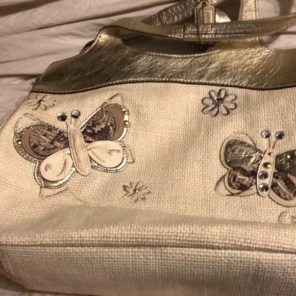 Coach Handbags - Coach summer straw and gold leather purse